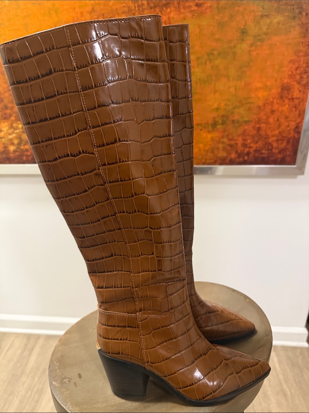 Michael Kors Croc-Embossed Tall Heeled Boots in Brown